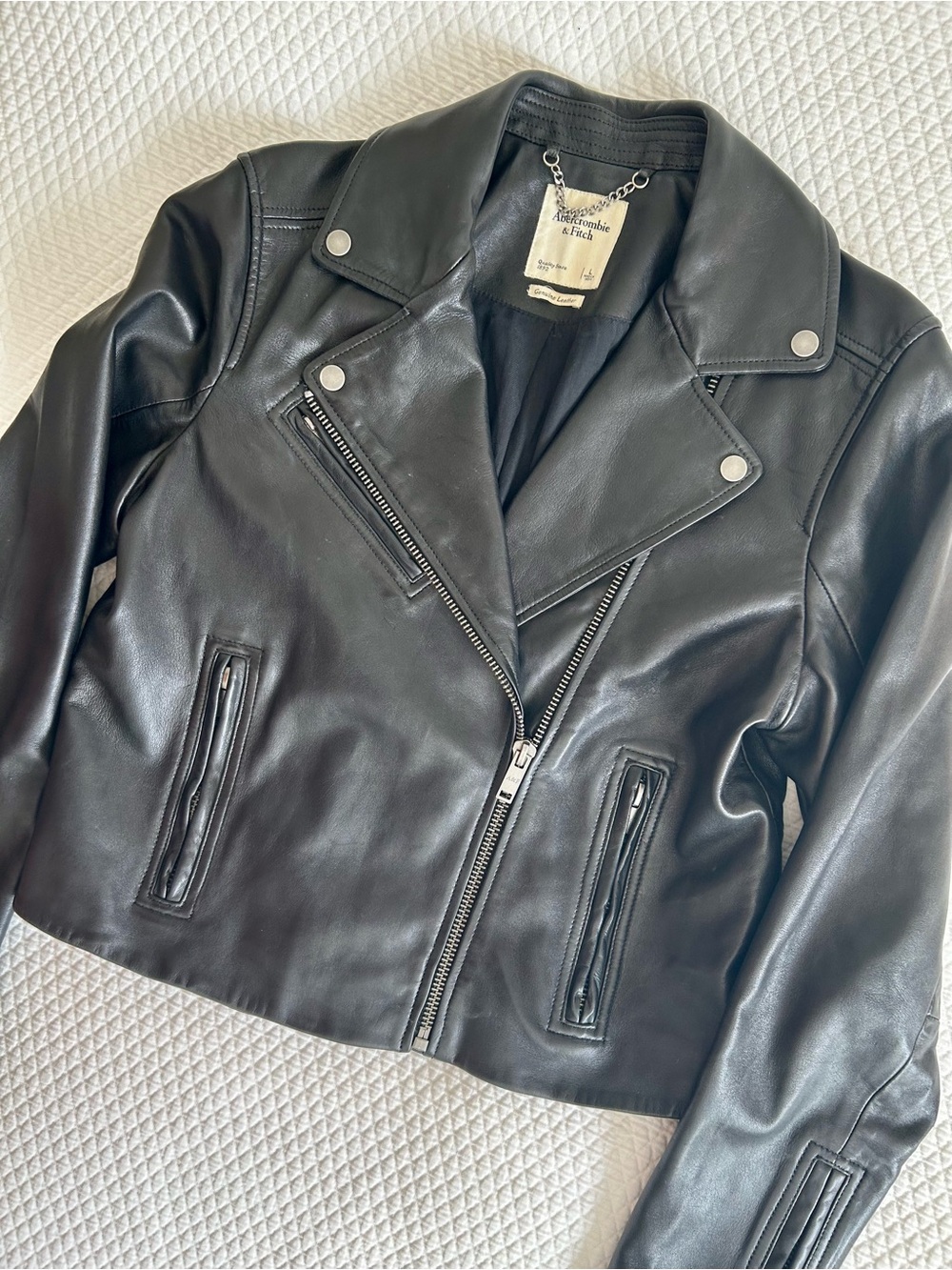 Abercrombie & Fitch Black Genuine Leather Moto Jacket